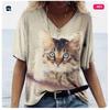 Sommer Damen V-Ausschnitt T-Shirt Niedliche Katze Orangescheiben Aufdruck Lässig Locker Kurzarm Top