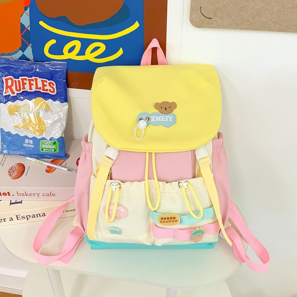 High value Dopamine Cute Backpack Bag Female Junior High School Students Contrast Color Large Capacity Niche Design Backpack