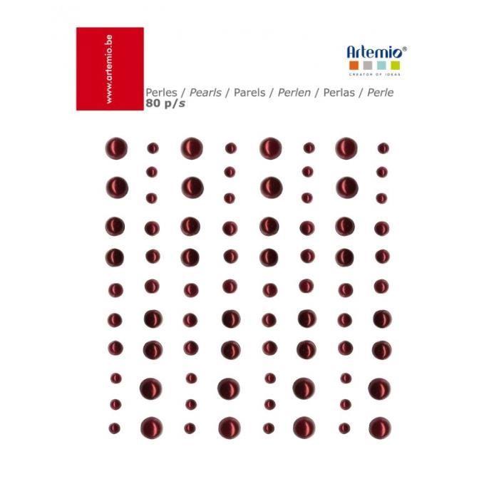 Perles adhésives - Artemio - Rouge - Qté 80 - 3 à 6 mm - Scrapbooking