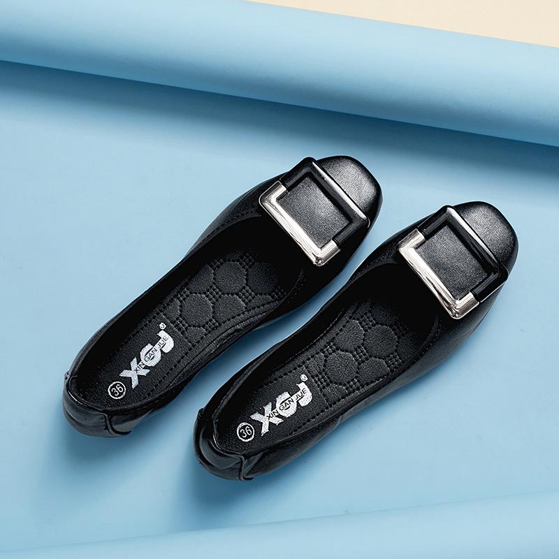 Fashion Metalic Buckle Shoes Ladies Roll-Up Moccasins Comfy Flats Shoes Women Foldable Loafers Antiskid Slip On Silver Ballet Girl Shoes