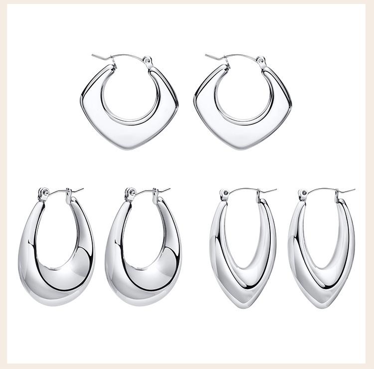 Tube Thick Hoop Earring Silver Color, Geometric Earring Lightweight Stainless Steel Fashion Women Chrismas Gift