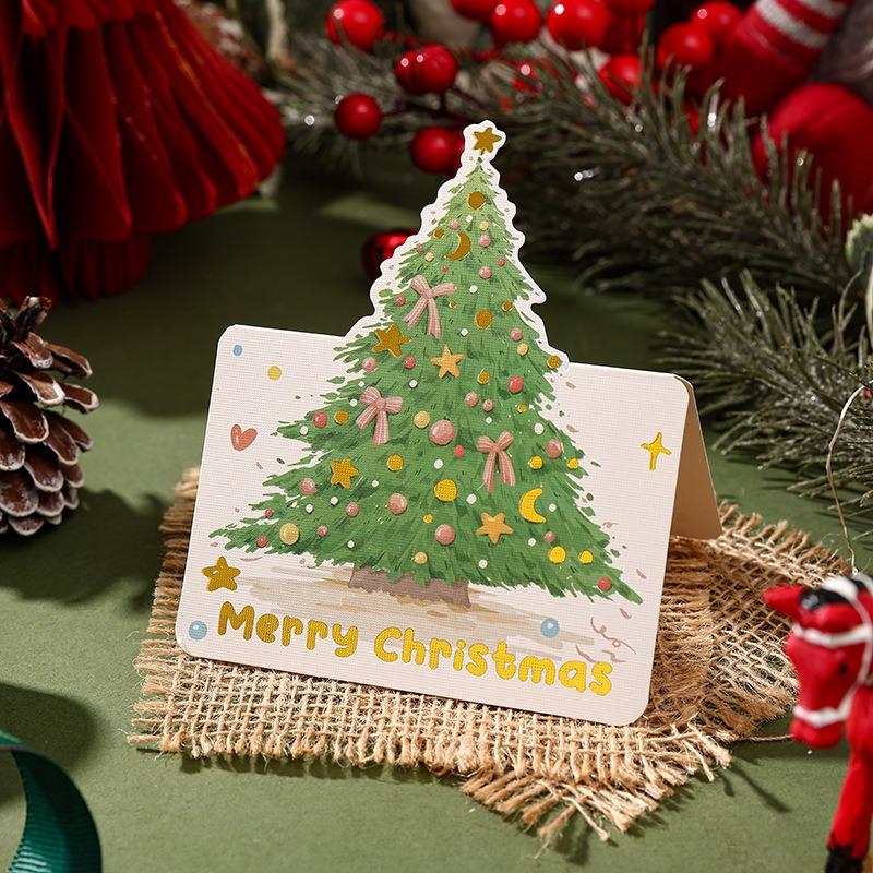 

10pcs Christmas Greeting Card Gold-embossed Christmas Tree Decoration Card Suitable for Party Wishes Message Cards Papai Noel 10pcs