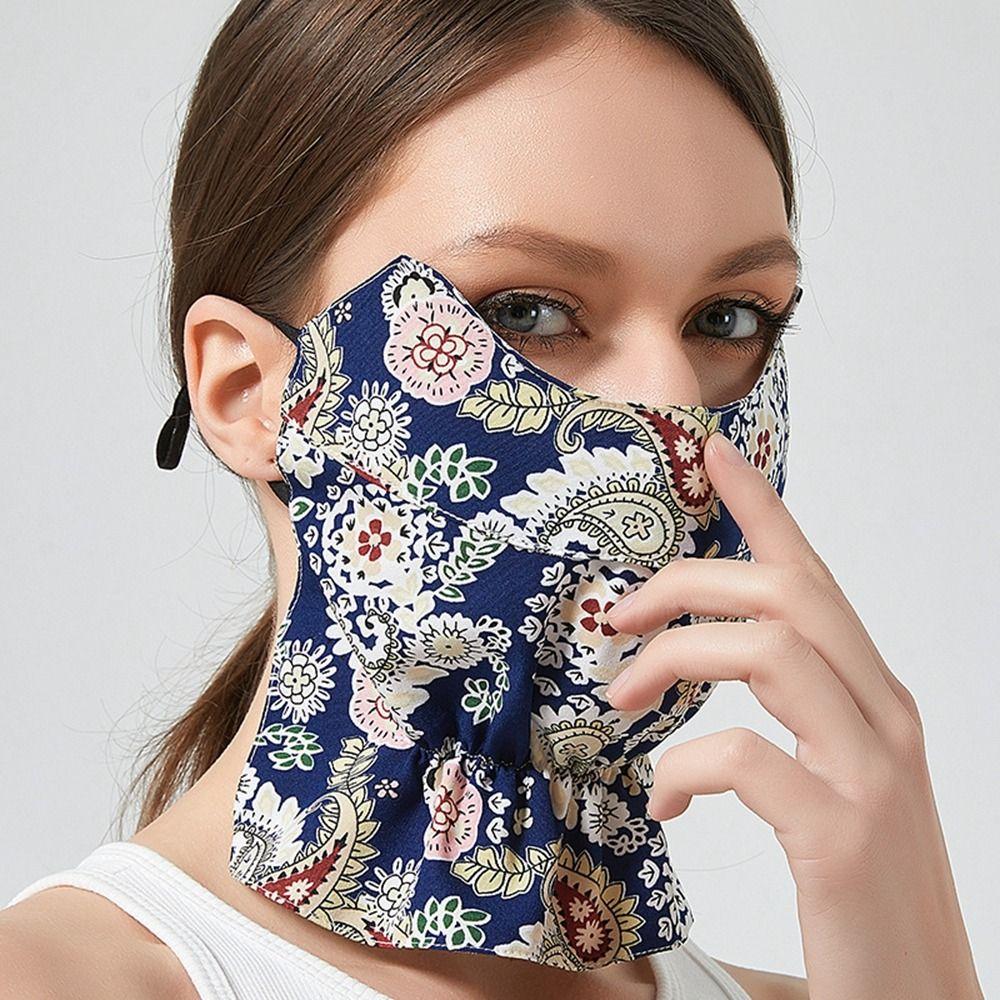 Flower Sunscreen Face Veil Outdoor Face Gini With Neck Flap Summer Ice Silk Face Mask Cycling Veil Anti-UV