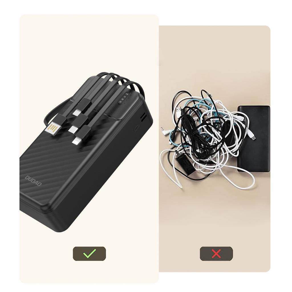 Powerbank K11 Max 30000mAh z wbudowanymi kablami - czarny