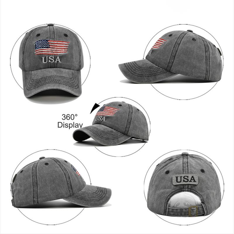 Vintage Usa Flag Embroidered Baseball Cap - Bold Lettering, Distressed Wash, Sun Protection - Trendy Dad Hat For Outdoor