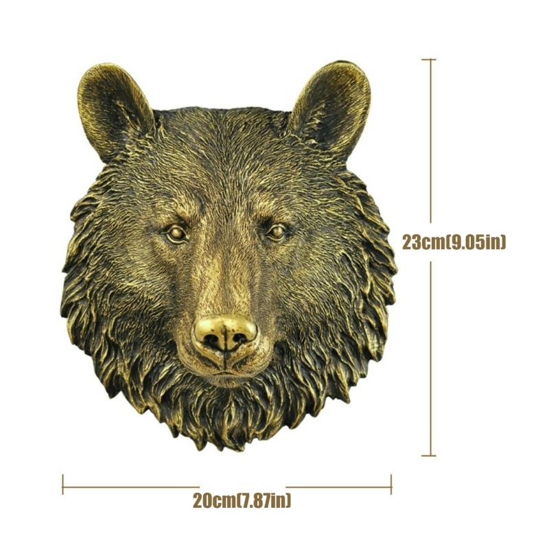 Entryway Wall Decors Bear Head Sculpture With Resin Construction, Antique Metallic Finish and Realistic Furs Texture for Indoor Accent Wall