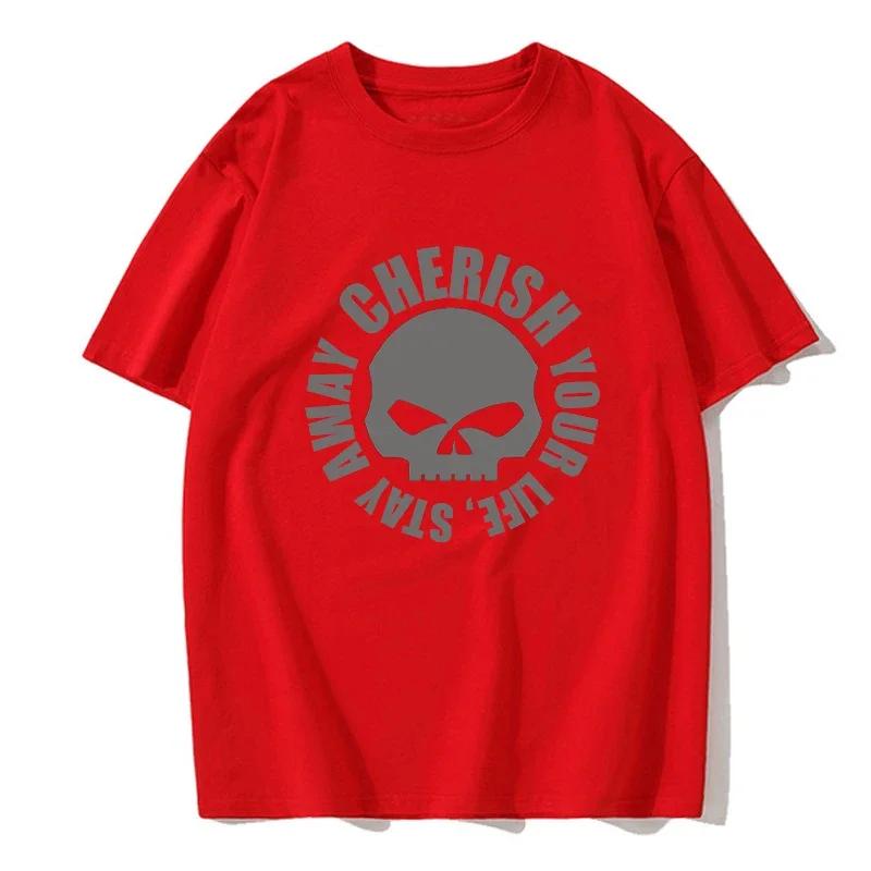 Men's Summer T-shirt Letter Skull Pattern Printed Solid Color Round Neck Solid Color Fashion Casual T-shirt Men's Top
