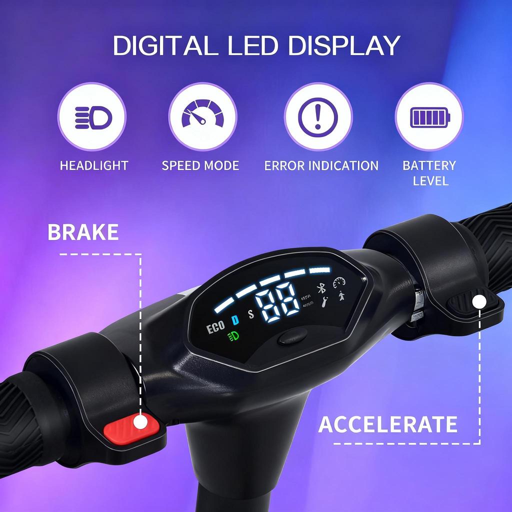 Kids Electric Scooter 8-16 Years,Foldable with LED Display,Adjustable Speed/Height,20km Range,Max 20km/h