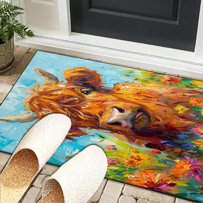 Cow In Flower Field Office Rug Chair Mat, Entryway Carpet, Suitable for Front Door, Bedroom, Living Room, Desk, Holiday Gift