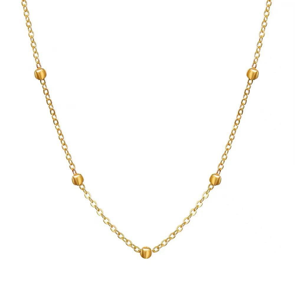 Fashion Simple Beads Chain Necklace Bracelet for Women Girls Gold Color Trendy Stainless Steel Jewelry Sets