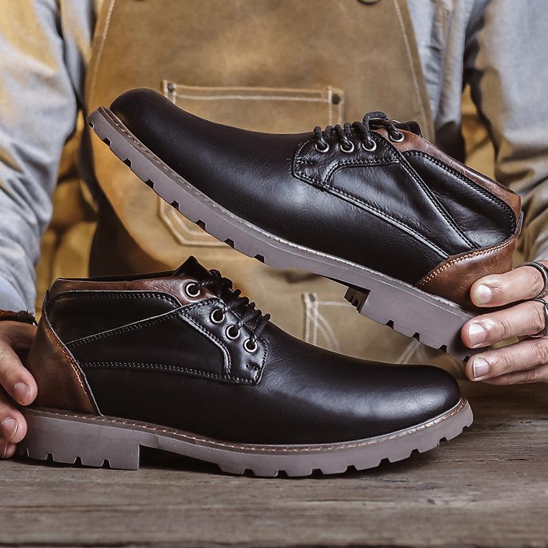 Autumn Men Ankle Boots Vintage Retro Lace Up Leather Motorcycle Western Boots Brown Classics Casual Shoes Male Plus Size 39-48