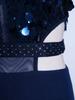 Women Gymnastics Unitard Halter Backless Sequin Bodice Hollow Out Waist Sheer Mesh Leggings Built-in Briefs Rompers Jumpsuit for Competition Stage