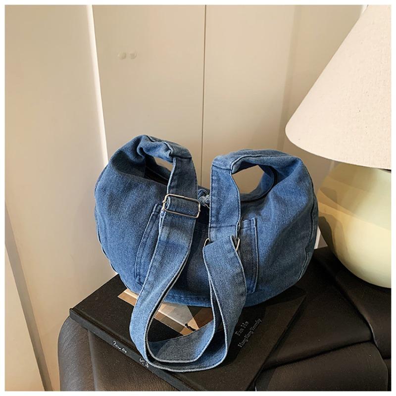 

New denim versatile simple shoulder bag women s large-capacity literary retro lazy wind messenger bag satchel