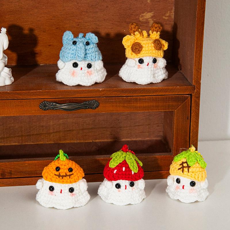Halloween Cute Ghost Crochet Pendant Desktop Handmade Weaving Decor Creative Halloween Party Gift Backpack Keychain Accessories
