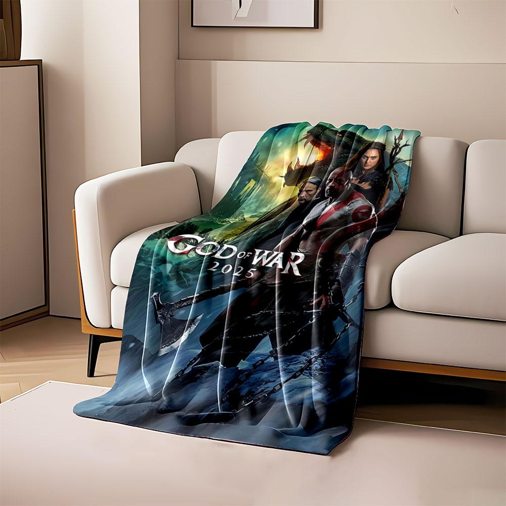 

A battle-ready group with mythical weapons, set against a dragon backdrop. for all seasons blanket lunch break throw gift 80cm x 120cm
