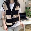 Single-breasted Striped Knitted Cardigan Spring New Women Fashion Sleeveless Knitted Sweater Slim Korean Vest Cardigan