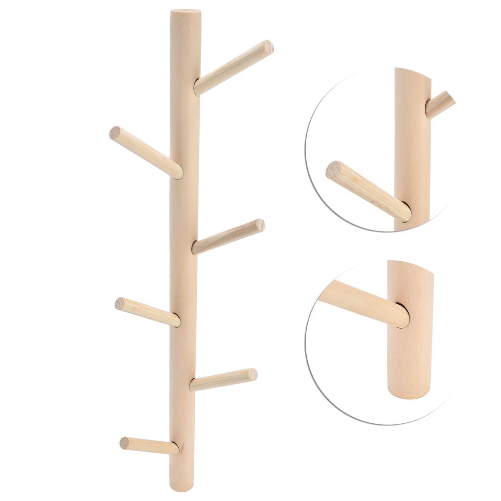 Punch Free Wall Mounted Coat Rack Towel Hanger Tree Branch Shaped Hat Rack for Living Room(Wood