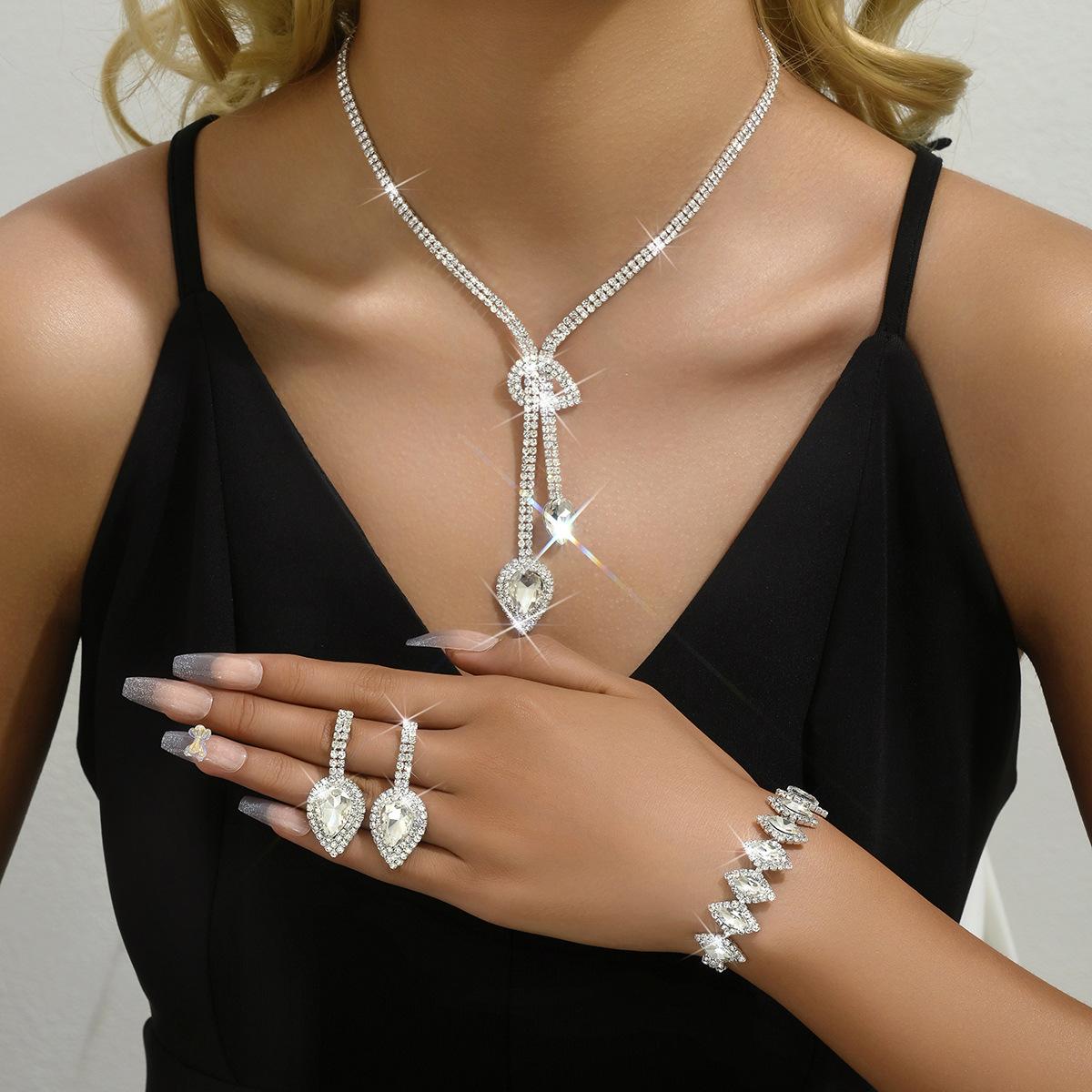 

Аксессуары Amazon Claw Chain Rhinestone Crystal Drop ожерелье серьги женская новая мода свадебный комплект для невесты