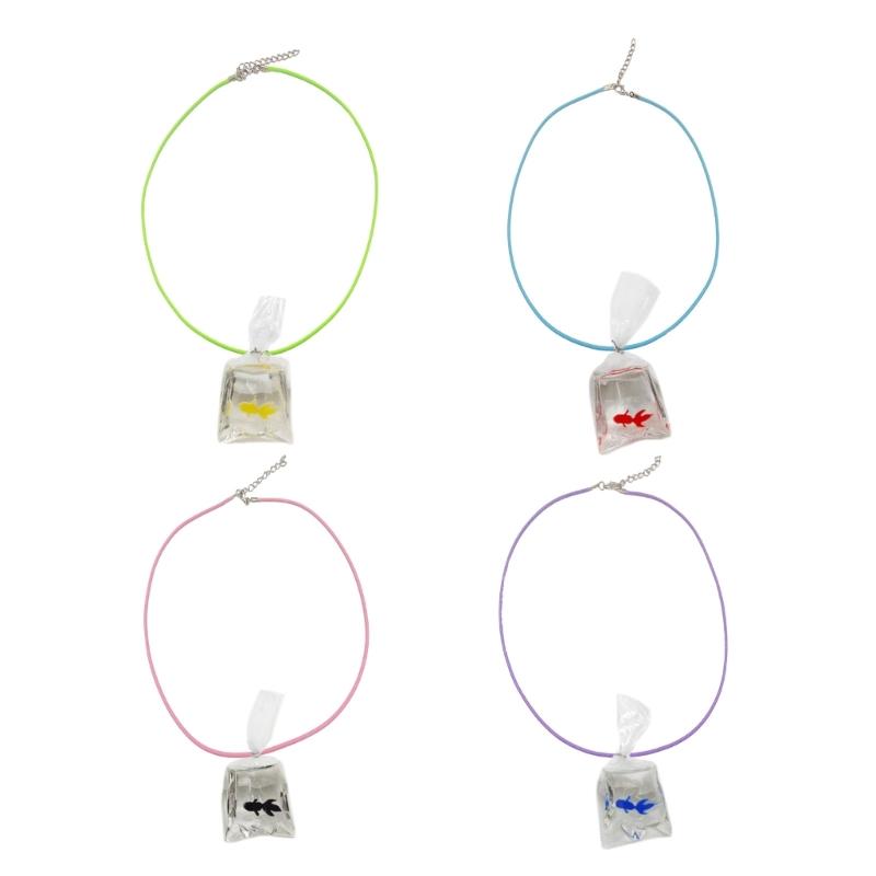 Collier Créatif Poisson Rouge Carpe Poisson Sac d'Eau Transparent Pendentif Poisson Colliers Chaîne de Clavicule Porte-Bonheur Japonais Collier
