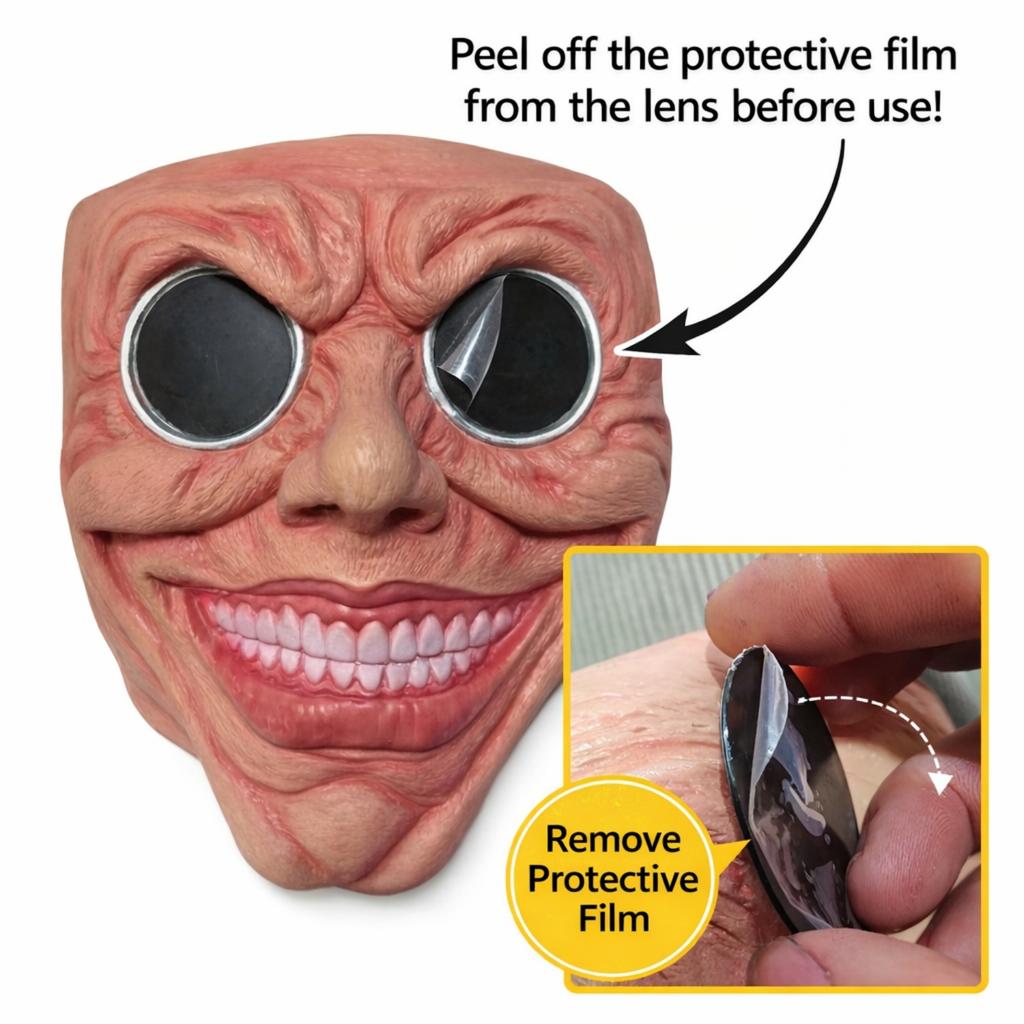 Gruseliges Lächeln Latexmaske mit runder schwarzer Brille Vollgesichts-Horrormaske für Halloween-Party Cosplay Requisite