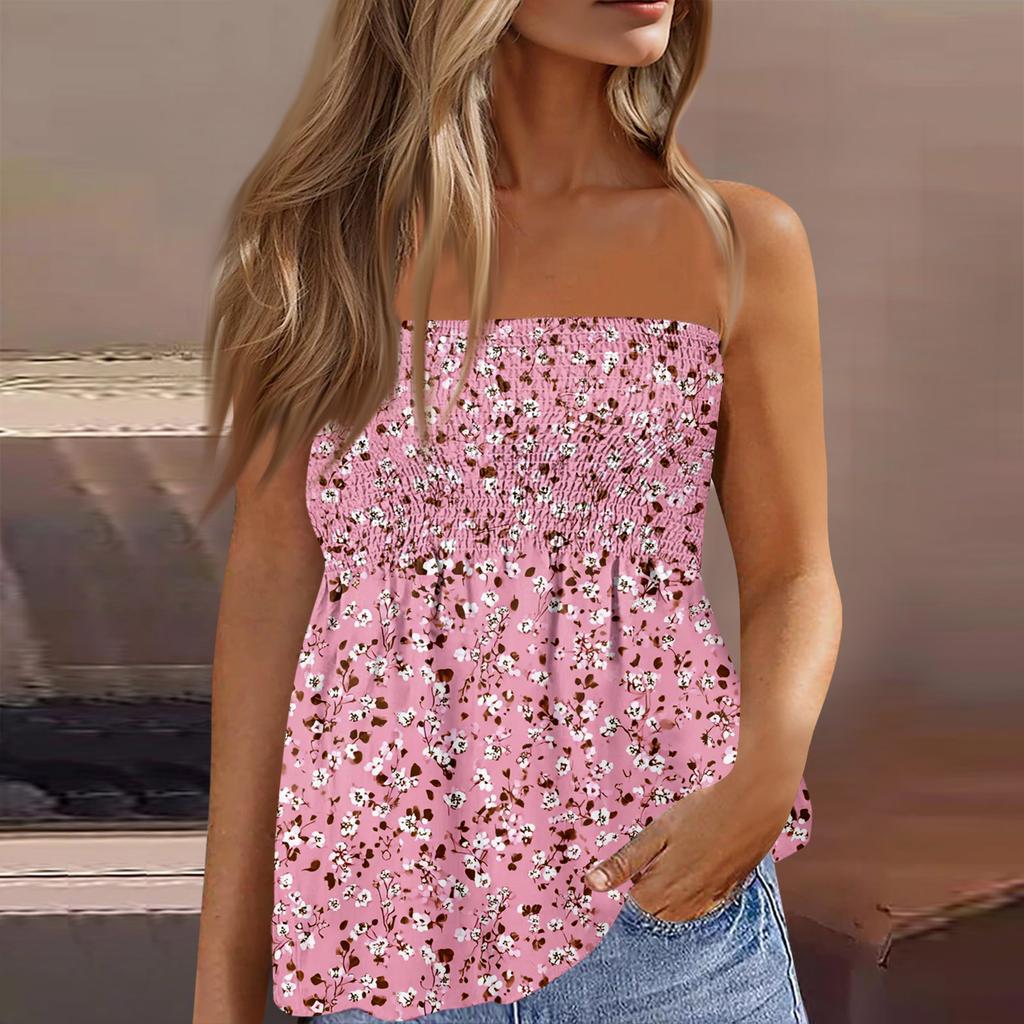 Haut T-shirt moulant tendance et sexy pour femme, sans manches, dos nu, élastique, imprimé floral