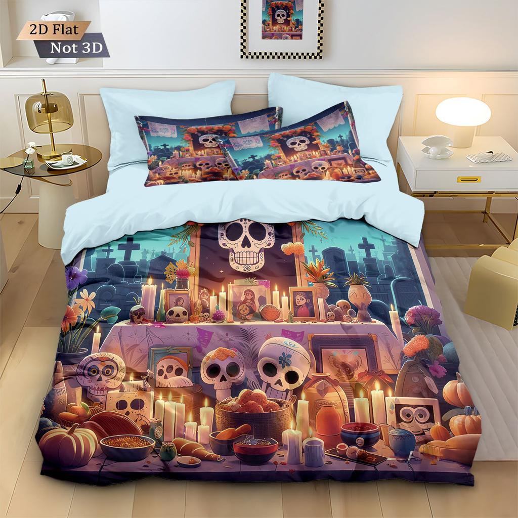 Skull Flowers Bedding Set skull retro print Duvet Cover Pillowcase Co co room decoration Quilt Cover Single Double Large Size