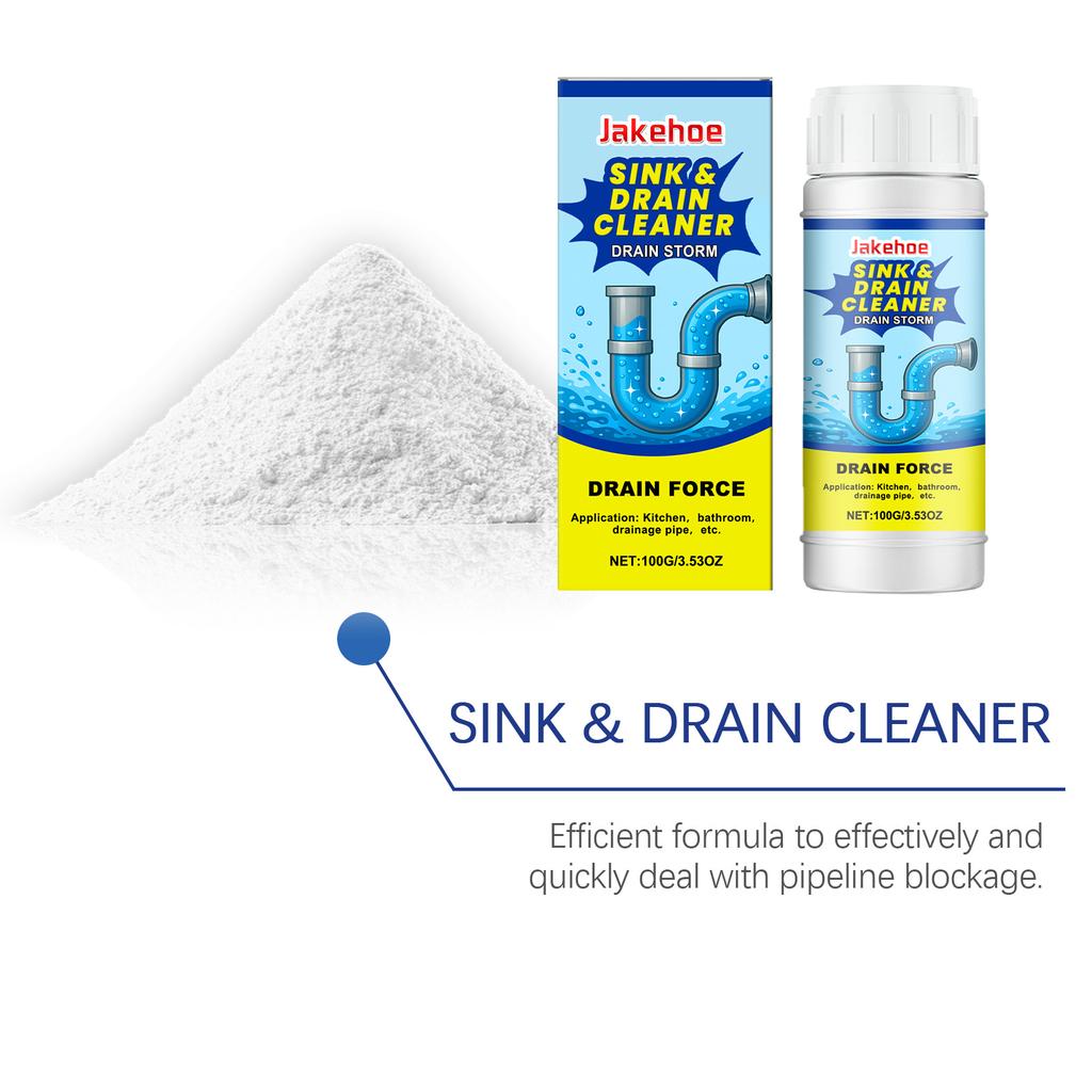JAKEHOE Drain Cleaner for Kitchen Sink Toilet Pipe Blockage Odor Removal Powerful Dissolve Hair Grease