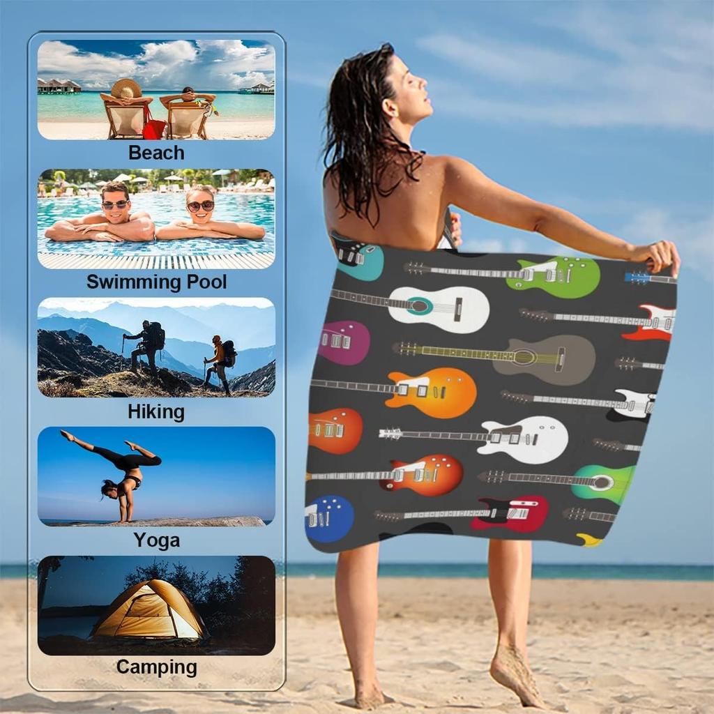 Guitars Pattern Beach Towel for Family Stuffs Friends Gifts Quick-Dry Sand Free For Bath Yoga Tourism Beach Camping Swimming GYM