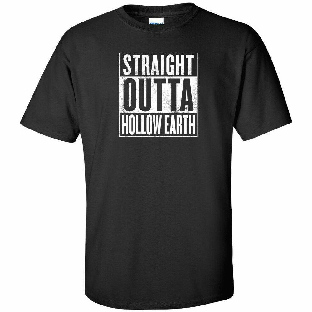Straight Outta Hollow Earth T Shirt Mens Flat NASA Lies Conspiracy Tee UFO Globe S