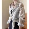 Large Size Ice Silk Striped Shirt for Women In Summer Thin Breathable Versatile Sunscreen Cardigan Jacket,Top