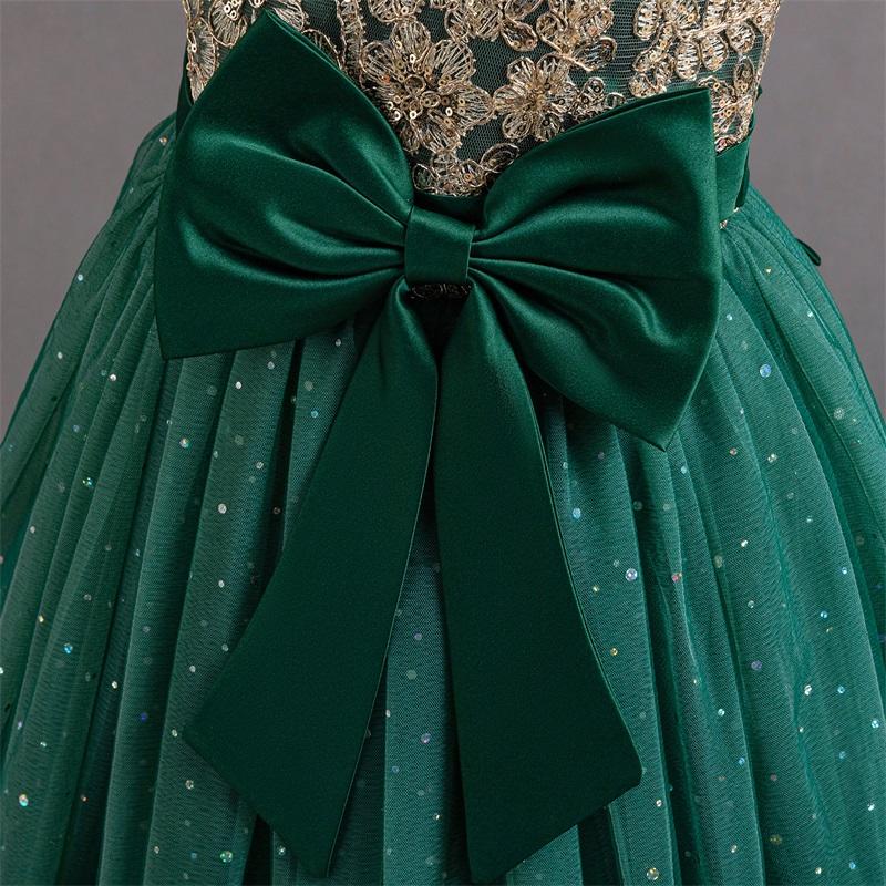 Abito Lungo Da Principessa Per Bambina FYMNSI - Floreale, In Tulle E Raso, Con Fiocco In Vita, Maniche Corte, Per Damigella D'Onore, Matrimonio, Comunione, Compleanno (Taglie 4-13 Anni) - 2