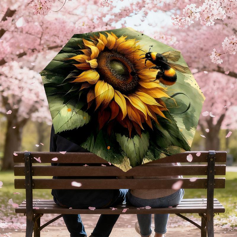 1PC Sunflower Bee Umbrella-8-Rib Reinforced Portable Folding Travel Suitable for All Seasons Outdoor Daily Use-H0329