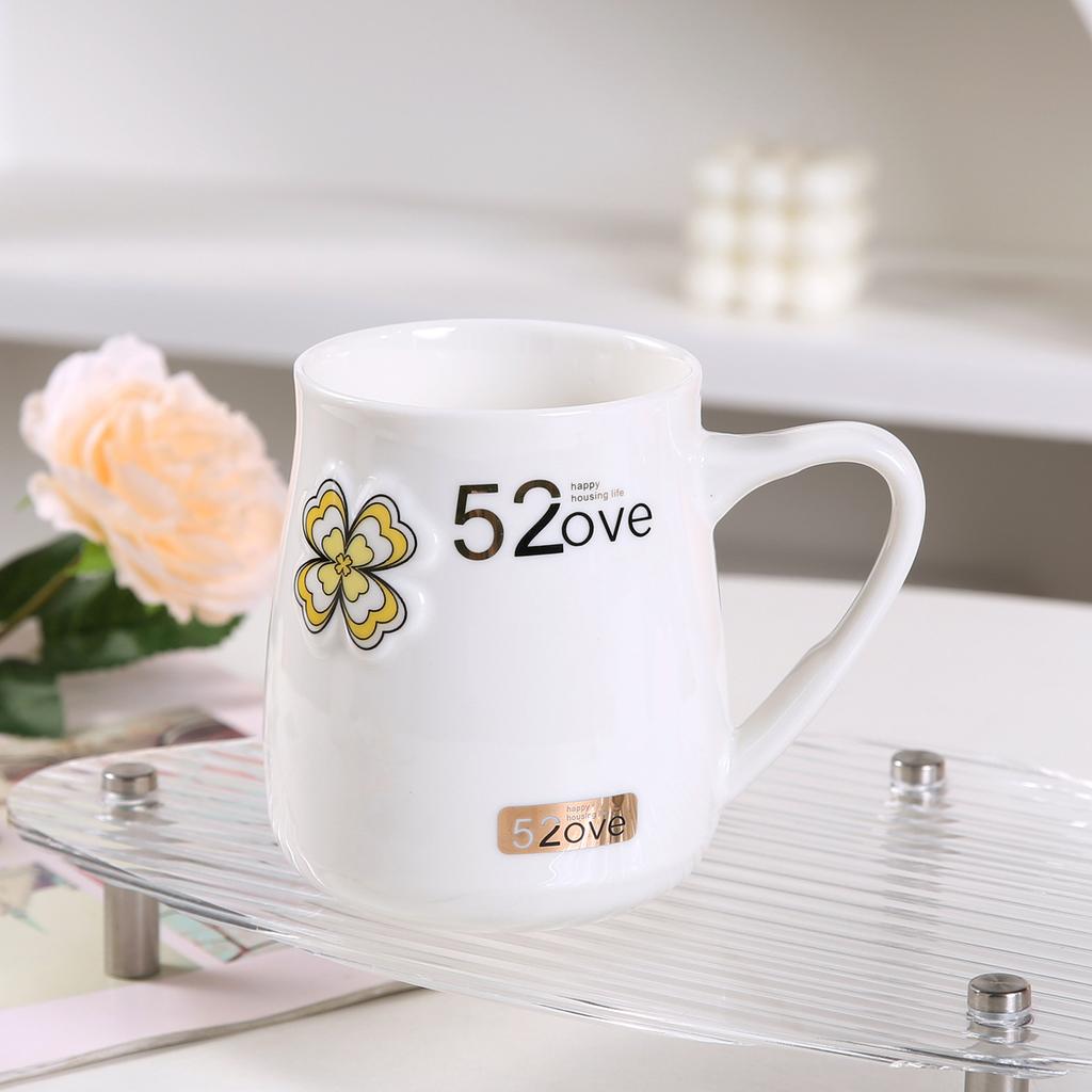 Paartasse Keramiktasse mit großem Fassungsvermögen mit Deckel und Löffel