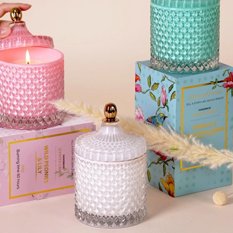 Diamond Glass Jar Aromatherapy Candle Jar with Lid Classic Home Decoration Romantic Wedding Decoration Glass Candle Jar Gift Box