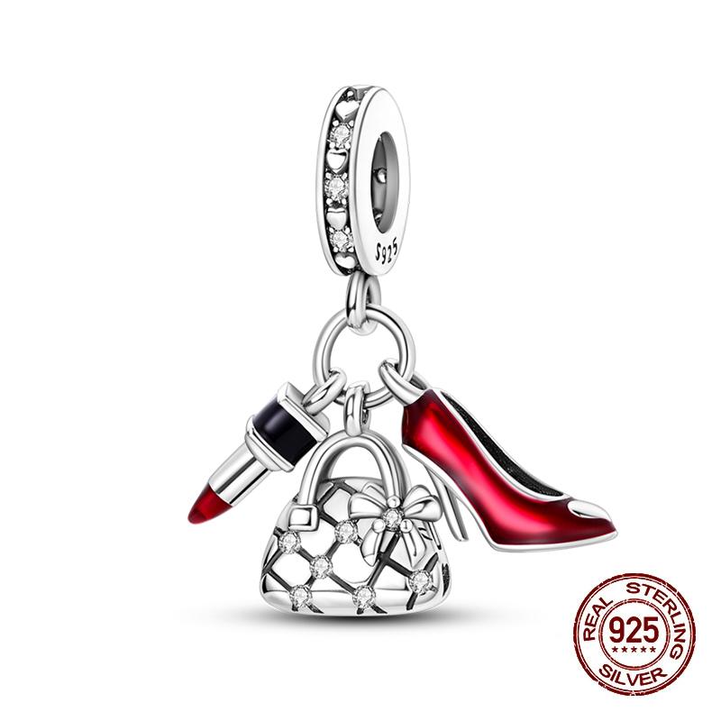 100% Copper Strawberry Lipstick Ladybird China Red Charms Beads Fitoriginal Bracelets For Women Diy Jewellery