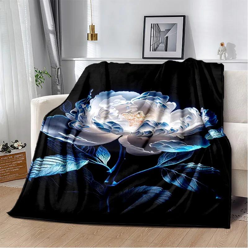 Nordic Love Rose Flowers Daisy Blanket,Soft Throw Blanket for Home Bedroom Bed Sofa Picnic Travel Office Rest Cover Blanket Kids