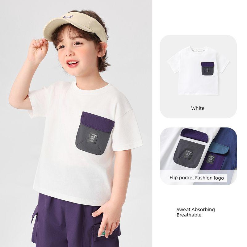 Boy's Short-Sleeved T-shirt Summer Wear Summer Children's Clothing Kids Baby Toddler White Top Half Sleeve Summer Thin