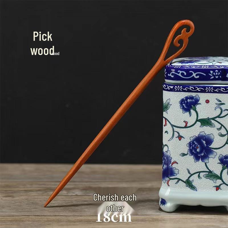 Peach Wood Double-Sided Carved Hairpin for Qipao Hanfu Updo - Ancient Style Accessory