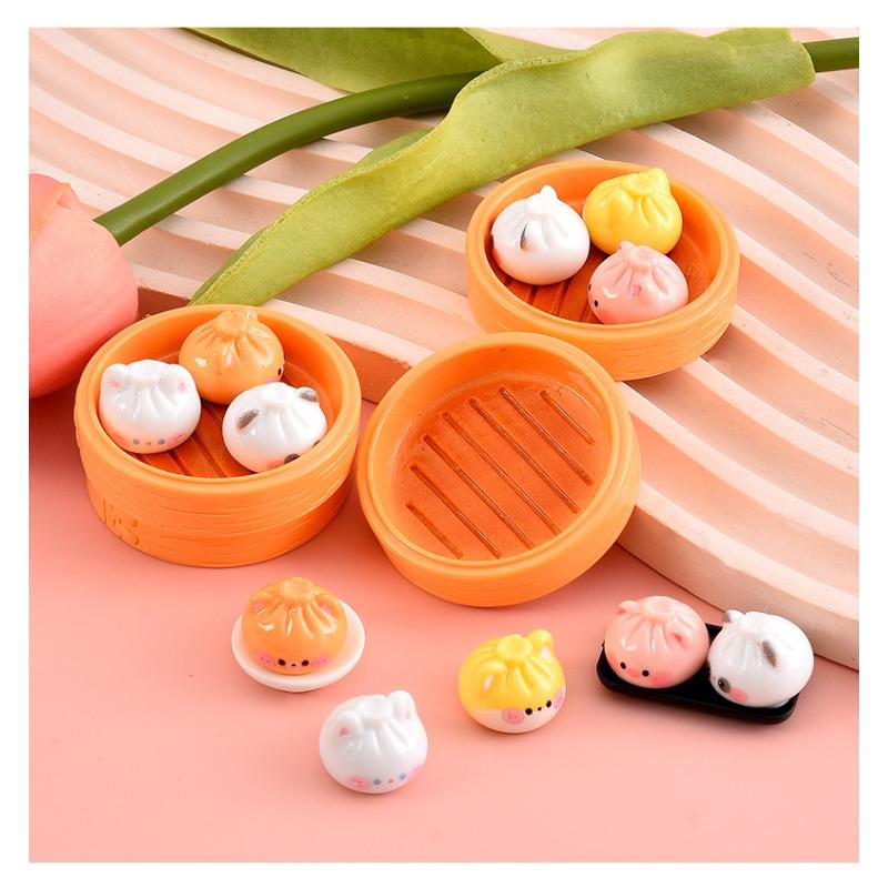 

Breakfast Steamer Cute Animal Cream Glue DIY Accessories Resin Parts Dumpling Toys 1 Steamer 4 Buns Sets 1pcs разноцветный
