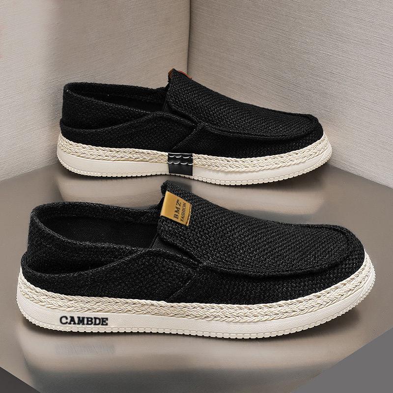 Spring and Summer New One-pedal Flat-soled Men's Shoes Straw-woven Linen Fisherman Shoes Low-top Foot-fitting Casual Men's Shoes