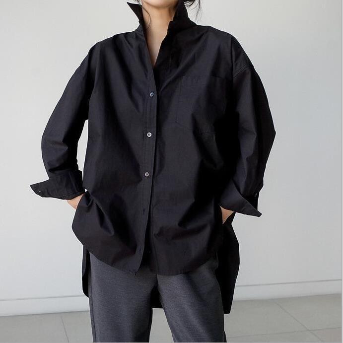 2024 Autumn Women's Solid Color Long Sleeve Irregular Lapel Shirt