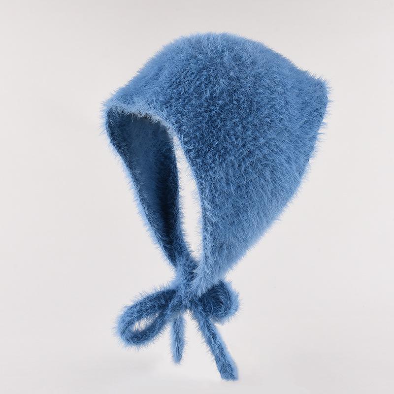Neues einfaches französisches Kopftuch Damen Herbst und Winter Warmes Plüschstrickdreieckstuch Süßes und niedliches Schnür-Kopfband
