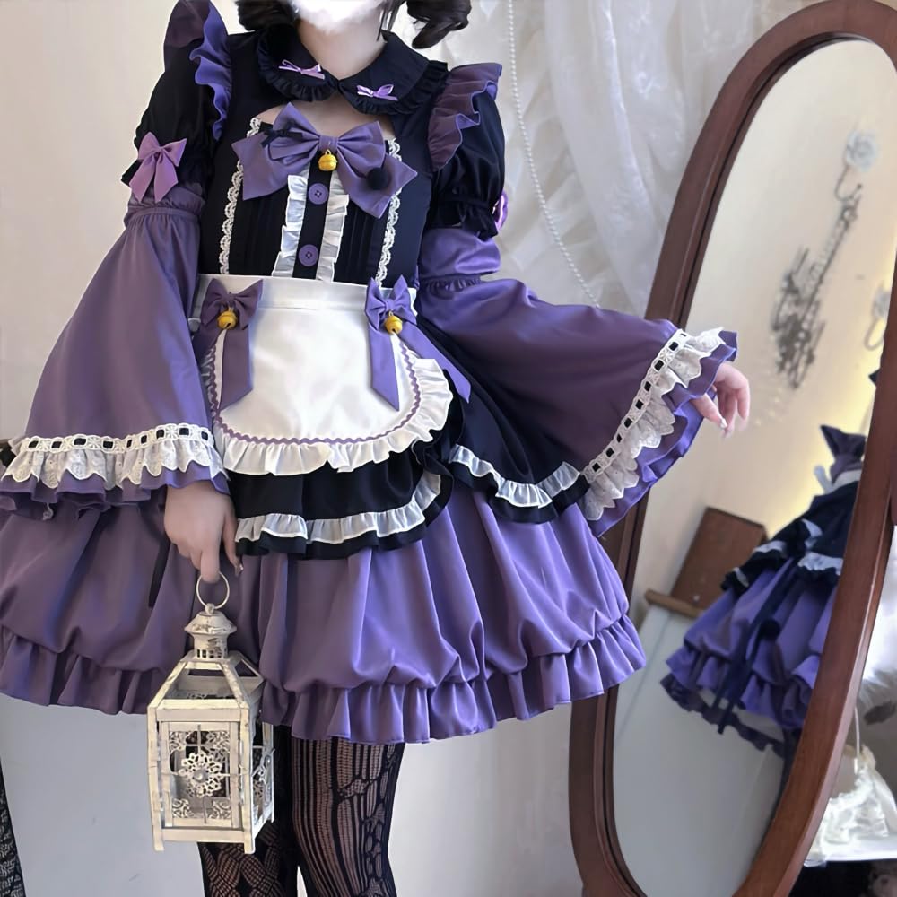 AKORINA Lolita Langarm Gothic Lolita Cosplay Lila Mori Girl Lolita Magisch Damenhaft Event High School Schule Kulturell Authentische Uniform Größe