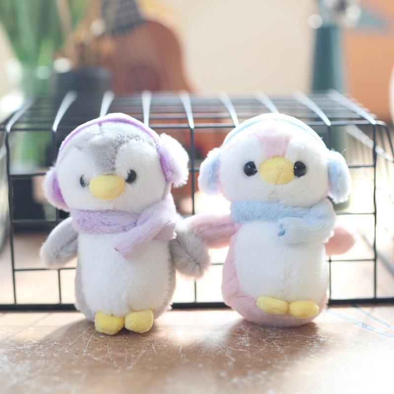 Sweet Cute Earphones Little Penguin Plush Doll Soft Ragdoll Keychain Pendants Girly Bag Hanging Ornaments Stuffed Toy Kids Gifts