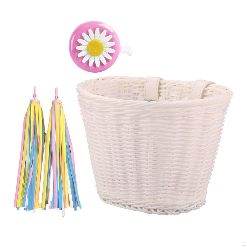Kids Bicycle Basket Set with Melodious Bell, Front Handlebar Carrier