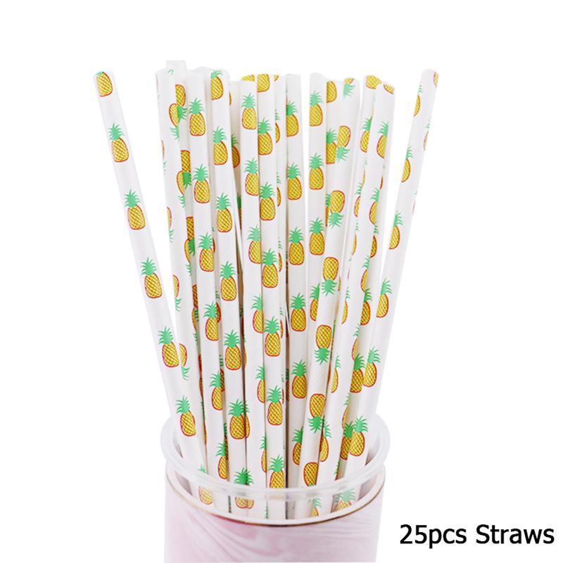 Hawaii Pineapple Palm Plant Theme Disposable Tableware Paper Straw Plate Cup Birthday Party Wedding Decor Baby Shower Decoration