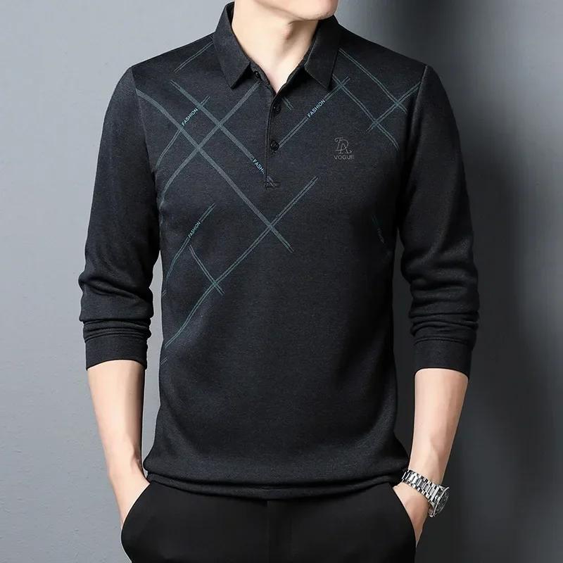 

Browon 2025 Поло Весна Осень Рубашка поло Мужская Принт Длинный рукав Мужской Отложной воротник Деловой кэжуал Мужской Топ Рабочая футболка Мужская 3XL