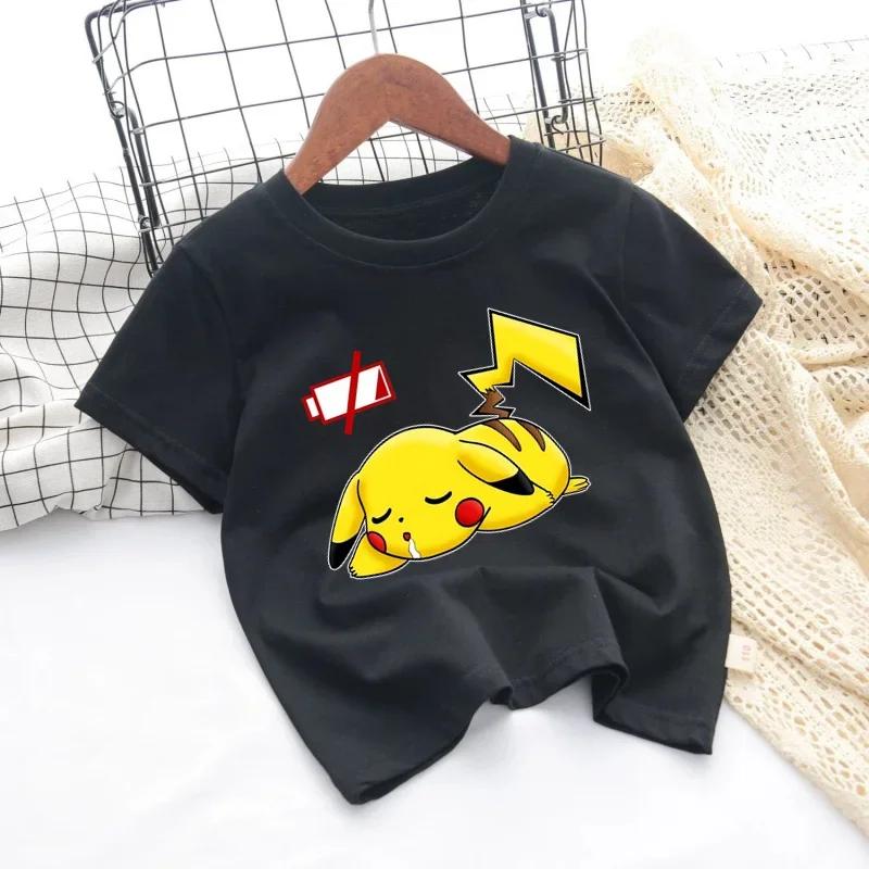 Pokemon Pikachu Cartoon Boys Girls T-shirt Short-sleeved Cotton O-neck T-shirt Casual Clothes Oversized Kids/Adult Tops