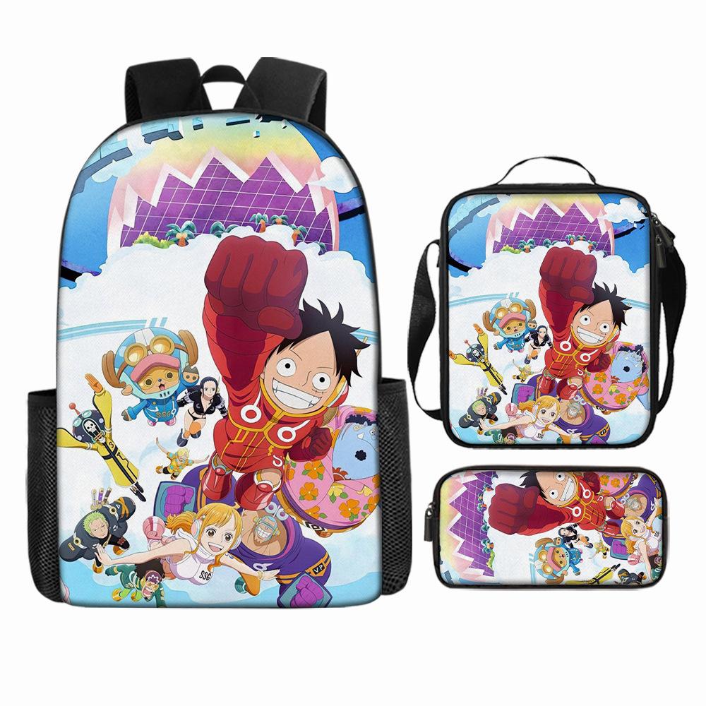 Anime Rucksack Set One Piece Naruto Schultasche für Jungen Schüler Laptop Rucksack Umhängetasche Federmäppchen 3-teilig Große Kapazität Wasserdicht