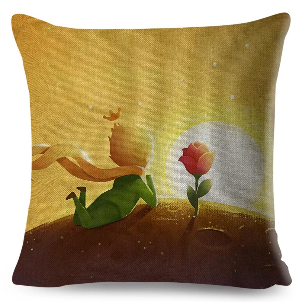 Little Prince Pillow Case Decor Cartoon France Anime Print Cushion Cover for Sofa Home Children Room Linen Throw Pillowcase